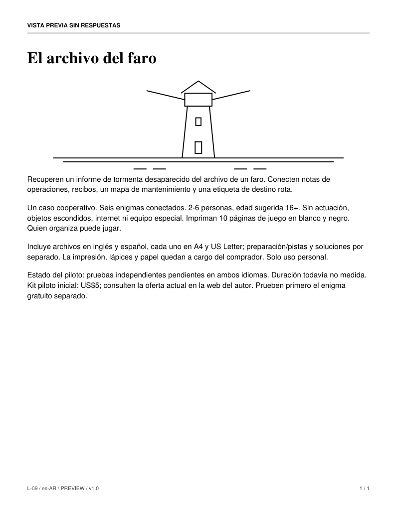 Vista previa sin respuestas de El archivo del faro